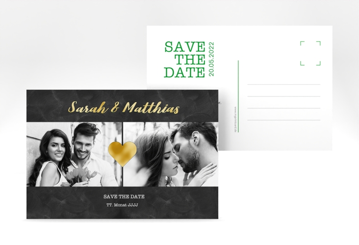 Save the Date-Postkarte Sparkly A6 Postkarte gruen gold