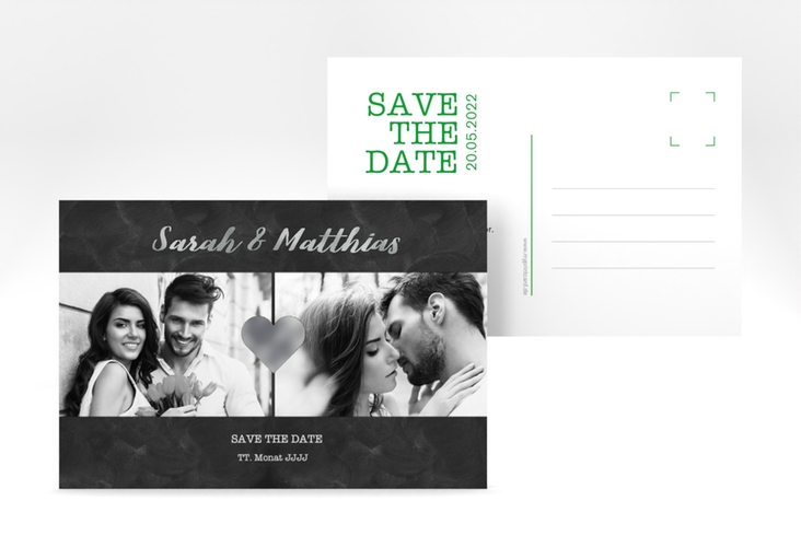 Save the Date-Postkarte Sparkly A6 Postkarte gruen silber