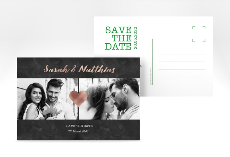 Save the Date-Postkarte Sparkly A6 Postkarte gruen rosegold