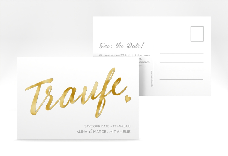 Save the Date-Postkarte Traufe A6 Postkarte weiss gold