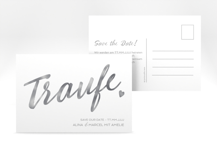 Save the Date-Postkarte Traufe A6 Postkarte weiss silber