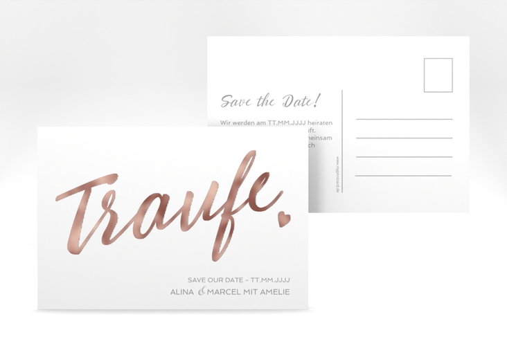 Save the Date-Postkarte Traufe A6 Postkarte weiss rosegold