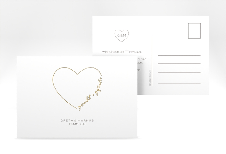 Save the Date-Postkarte Lebenstraum A6 Postkarte weiss gold