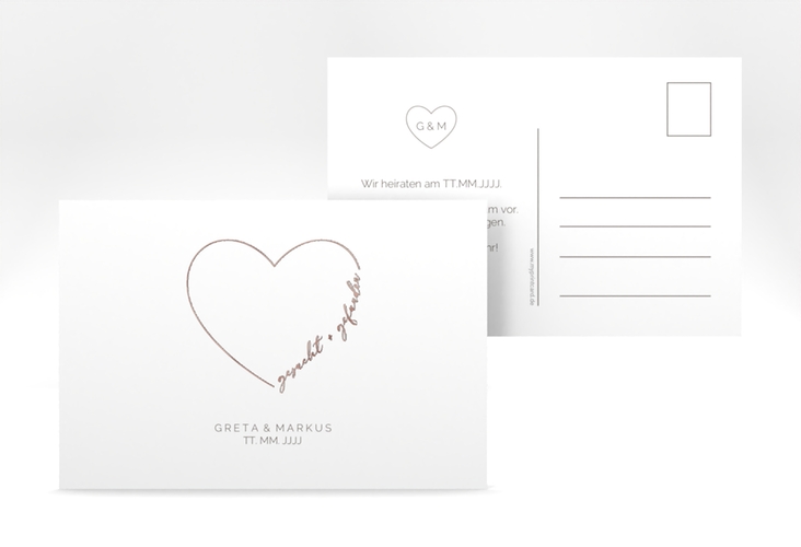 Save the Date-Postkarte Lebenstraum A6 Postkarte weiss rosegold