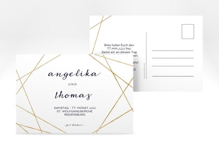 Save the Date-Postkarte Asymmetry A6 Postkarte weiss gold