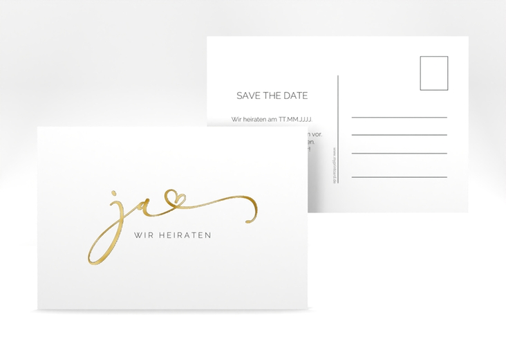 Save the Date-Postkarte Jawort A6 Postkarte weiss gold modern minimalistisch mit veredelter Aufschrift