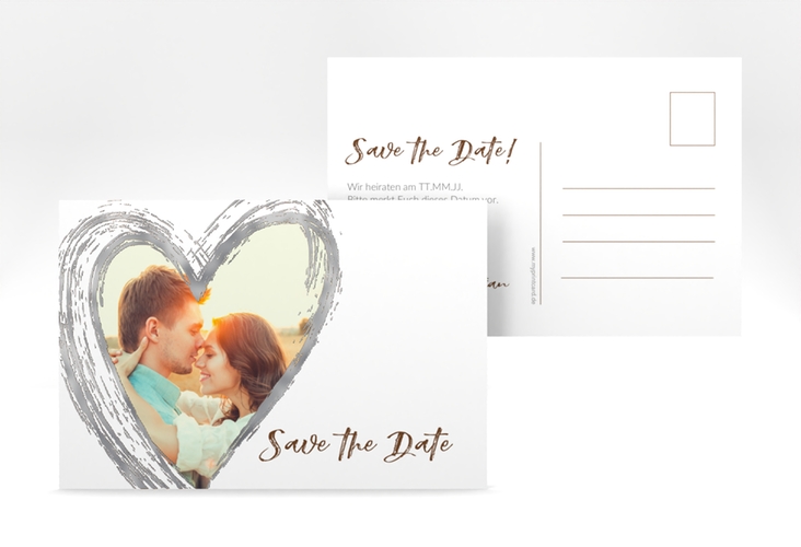 Save the Date-Postkarte Liebe A6 Postkarte braun silber