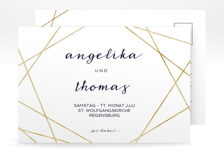 Save the Date-Postkarte Asymmetry A6 Postkarte weiss gold