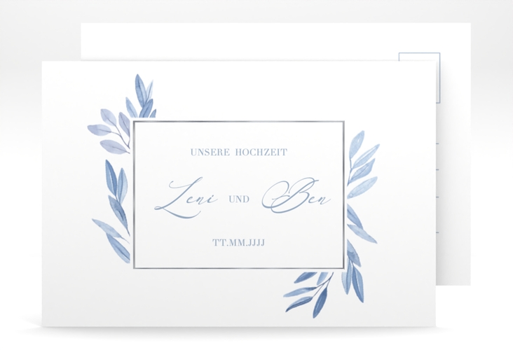 Save the Date-Postkarte Classicblue A6 Postkarte weiss silber