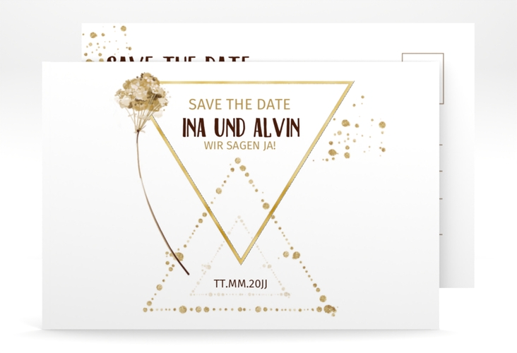 Save the Date-Postkarte Triangle A6 Postkarte weiss gold