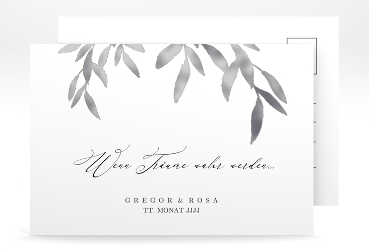 Save the Date-Postkarte Demure A6 Postkarte weiss silber