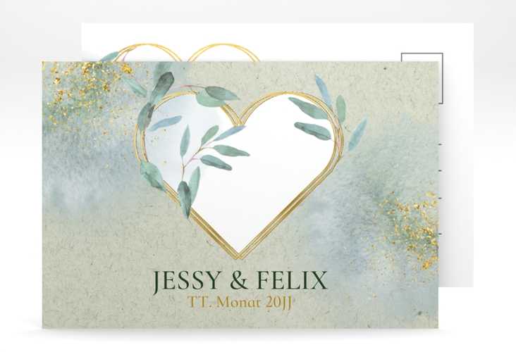 Save the Date-Postkarte Amore A6 Postkarte gruen gold