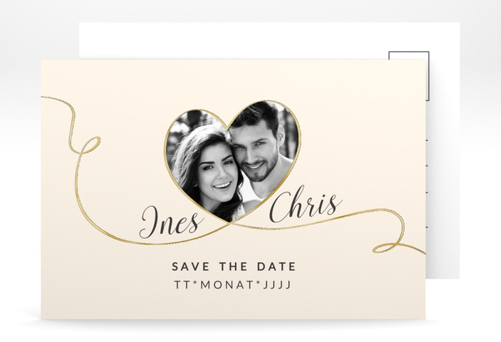 Save the Date-Postkarte Dolce A6 Postkarte beige gold