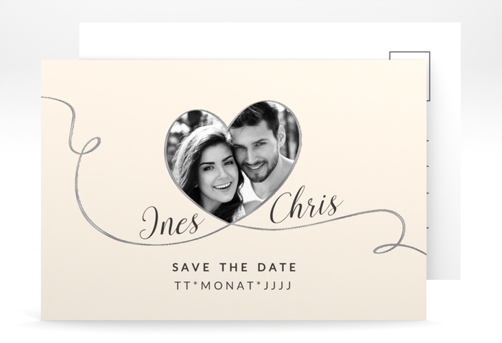 Save the Date-Postkarte Dolce A6 Postkarte beige silber