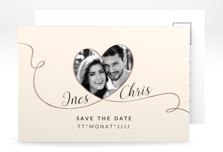 Save the Date-Postkarte Dolce A6 Postkarte beige rosegold