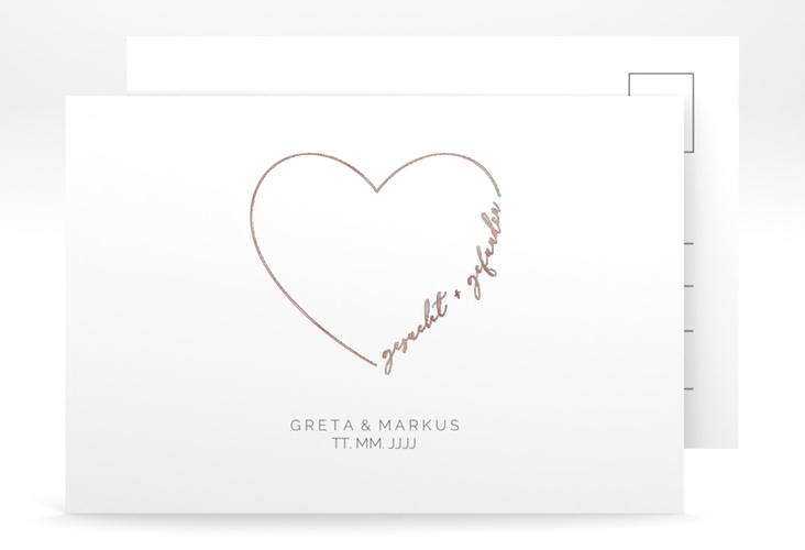 Save the Date-Postkarte Lebenstraum A6 Postkarte weiss rosegold