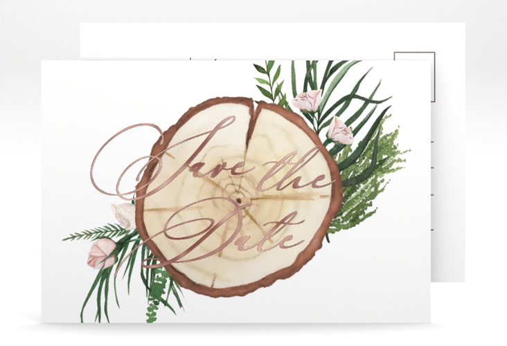 Save the Date-Postkarte Woodland A6 Postkarte weiss rosegold