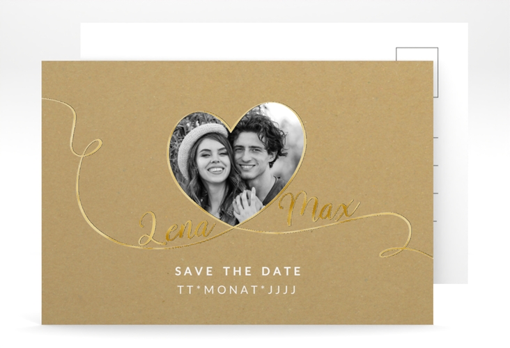 Save the Date-Postkarte Herzensbund A6 Postkarte weiss gold