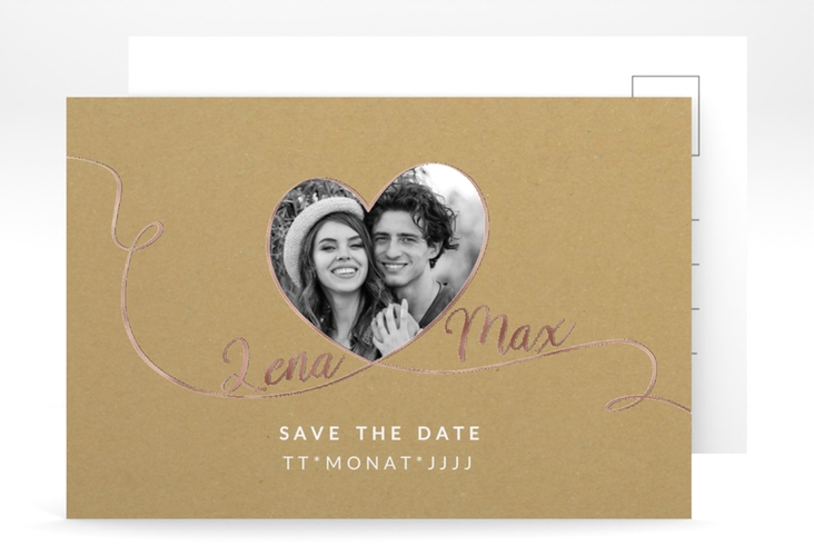 Save the Date-Postkarte Herzensbund A6 Postkarte weiss rosegold