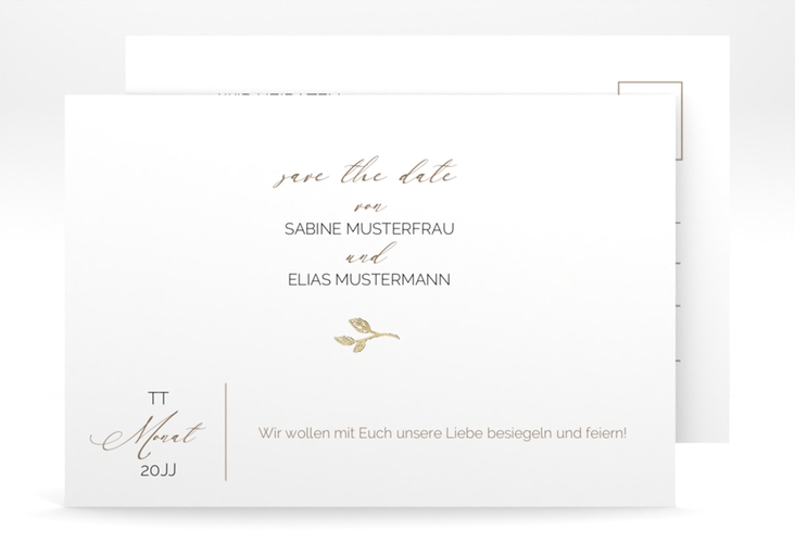 Save the Date-Postkarte Plain A6 Postkarte weiss gold