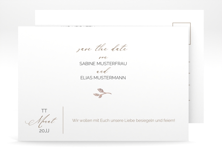 Save the Date-Postkarte Plain A6 Postkarte weiss rosegold