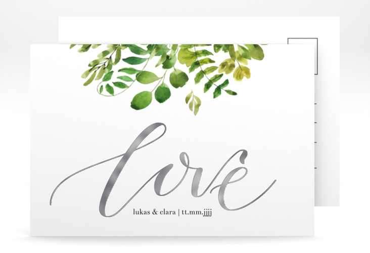 Save the Date-Postkarte Botany A6 Postkarte weiss silber