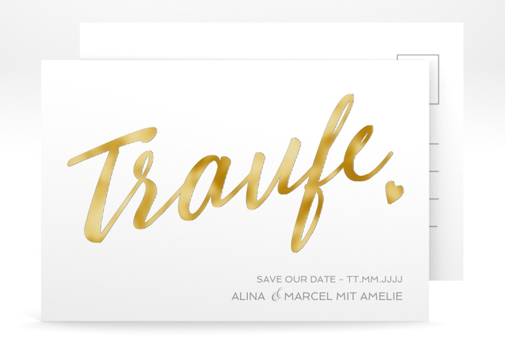 Save the Date-Postkarte Traufe A6 Postkarte weiss gold