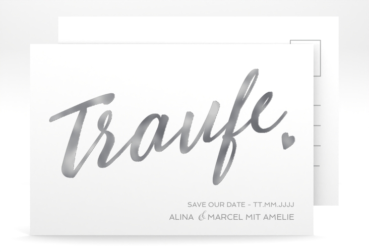 Save the Date-Postkarte Traufe A6 Postkarte weiss silber