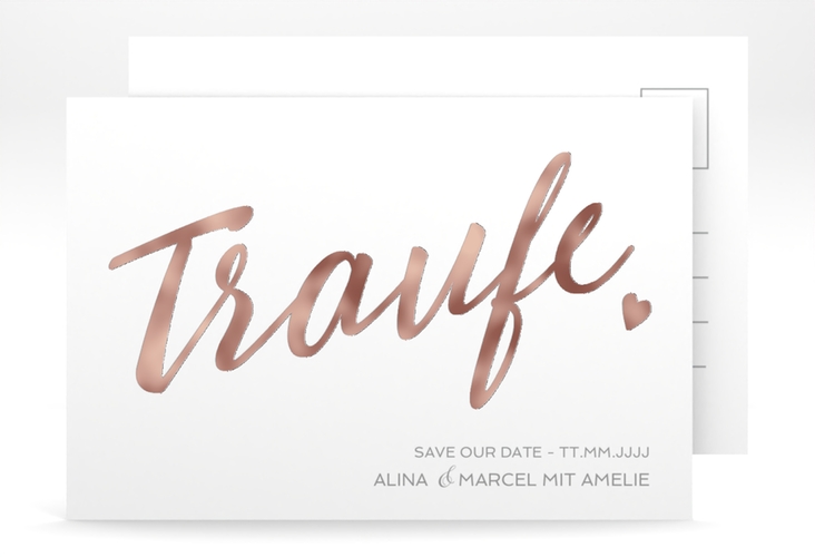 Save the Date-Postkarte Traufe A6 Postkarte weiss rosegold