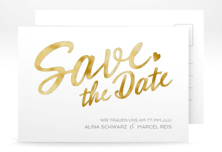 Save the Date-Postkarte Glam A6 Postkarte weiss gold