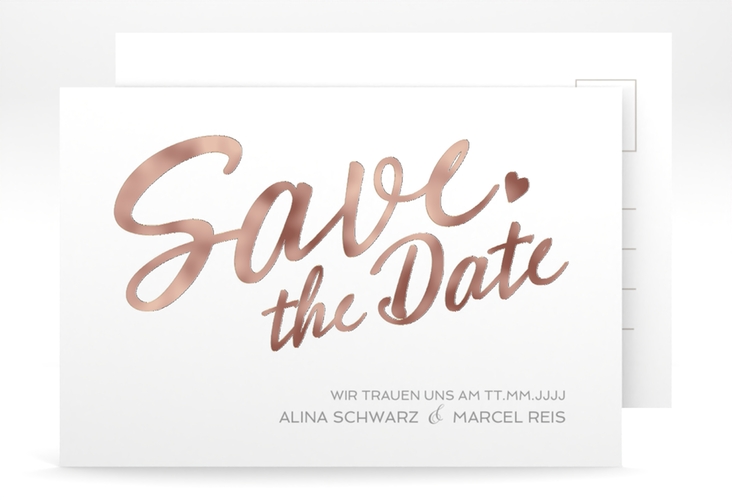 Save the Date-Postkarte Glam A6 Postkarte weiss rosegold