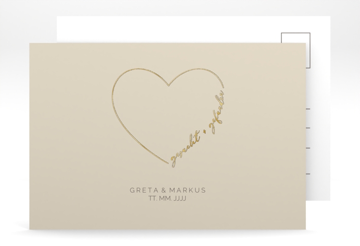 Save the Date-Postkarte Lebenstraum A6 Postkarte beige gold