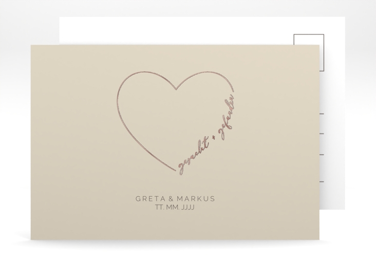 Save the Date-Postkarte Lebenstraum A6 Postkarte beige rosegold