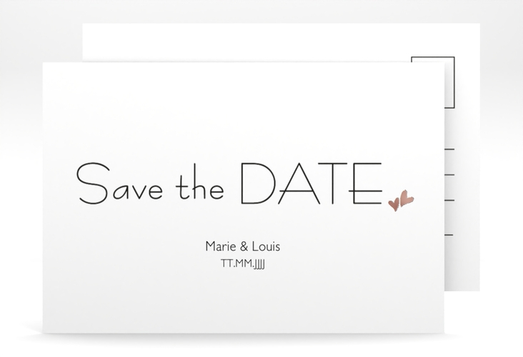 Save the Date-Postkarte Twohearts A6 Postkarte beige rosegold