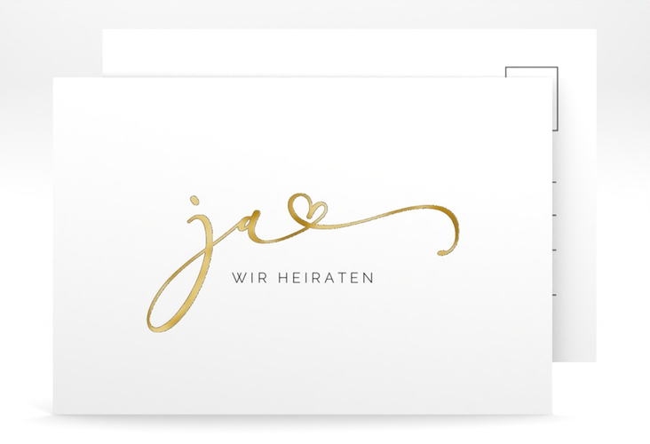 Save the Date-Postkarte Jawort A6 Postkarte weiss gold modern minimalistisch mit veredelter Aufschrift