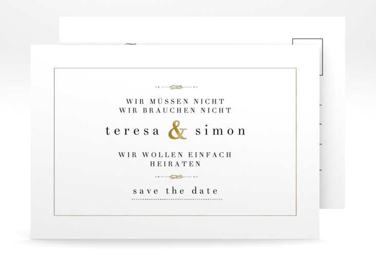 Save the Date-Postkarte Manorial A6 Postkarte weiss gold