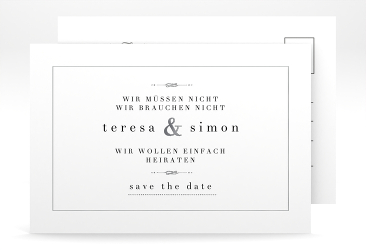 Save the Date-Postkarte Manorial A6 Postkarte weiss silber