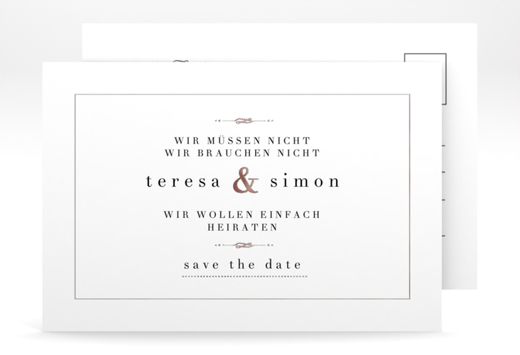 Save the Date-Postkarte Manorial A6 Postkarte weiss rosegold