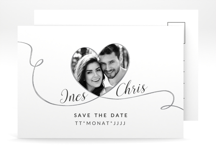 Save the Date-Postkarte Dolce A6 Postkarte weiss silber