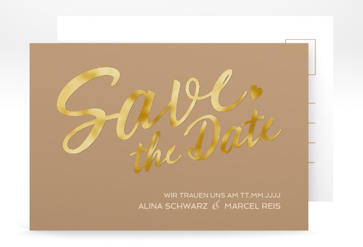 Save the Date-Postkarte Glam A6 Postkarte beige gold