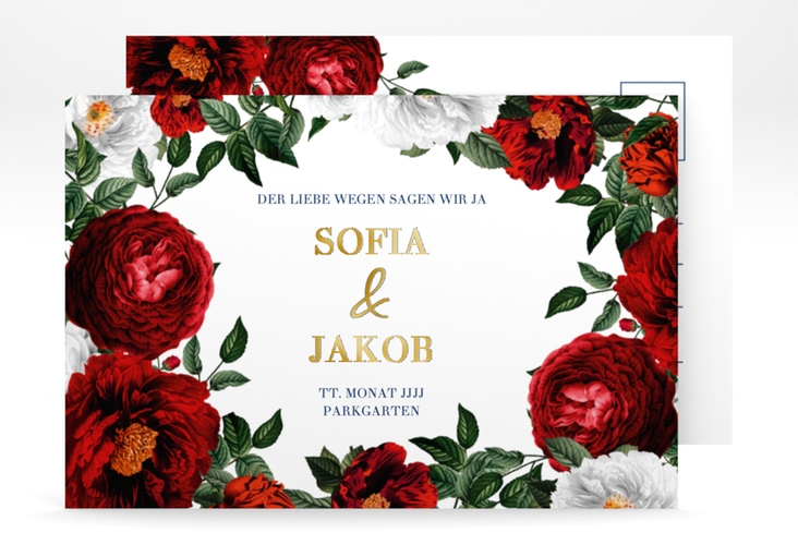 Save the Date-Postkarte Florista A6 Postkarte weiss gold