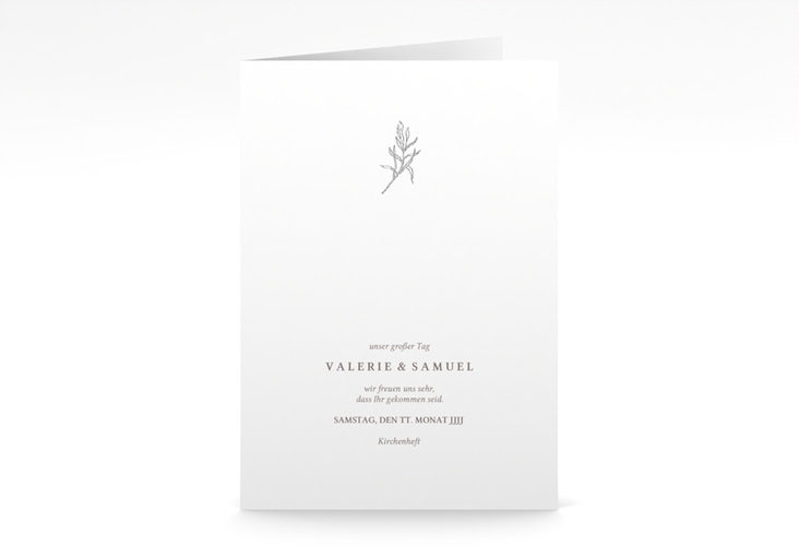 Kirchenheft Hochzeit Ivy A5 Klappkarte hoch weiss silber minimalistisch mit kleiner botanischer Illustration