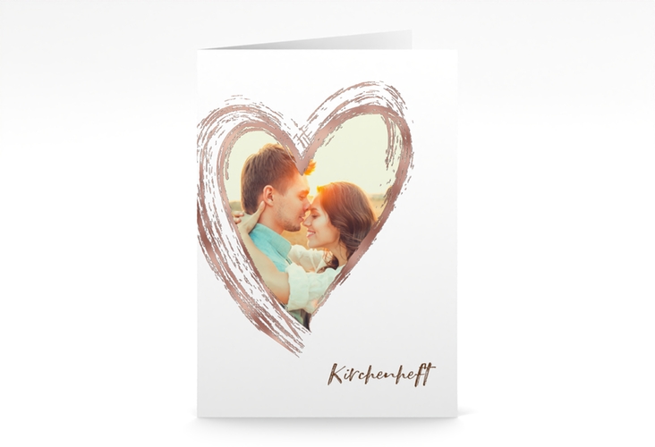 Kirchenheft Hochzeit Liebe A5 Klappkarte hoch braun rosegold