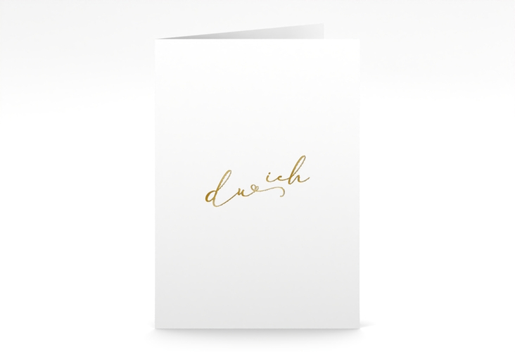 Menükarte Hochzeit Zweisamkeit A5 Klappkarte hoch weiss gold im minimalistischen Stil mit Aufschrift du & ich