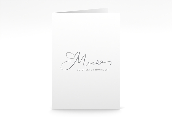 Menükarte Hochzeit Jawort A5 Klappkarte hoch weiss silber modern minimalistisch mit veredelter Aufschrift