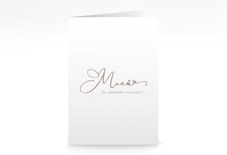 Menükarte Hochzeit Jawort A5 Klappkarte hoch weiss rosegold modern minimalistisch mit veredelter Aufschrift