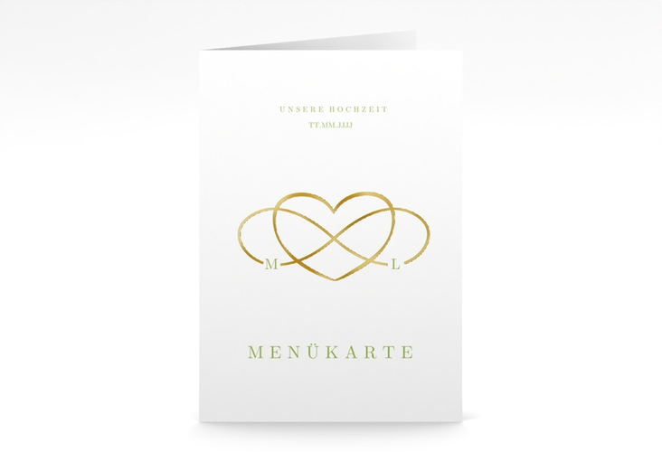 Menükarte Hochzeit Infinity A5 Klappkarte hoch gruen gold