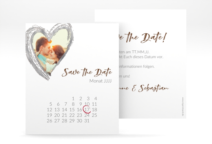 Save the Date-Kalenderblatt Liebe Kalenderblatt-Karte braun silber