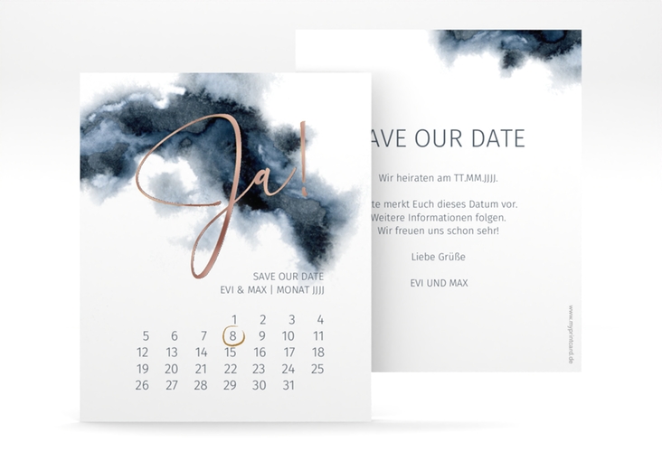 Save the Date-Kalenderblatt Aquarellic Kalenderblatt-Karte weiss rosegold