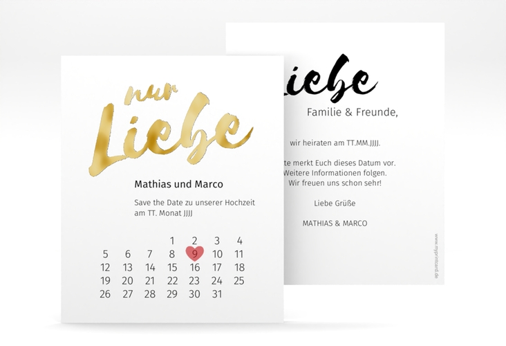 Save the Date-Kalenderblatt Message Kalenderblatt-Karte weiss gold